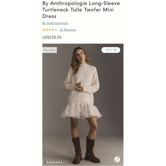NWT Size M -Anthro Long-Sleeve Turtleneck Tulle Twofer Mini Dress (NWT US$ 228) - Picture 1 of 16